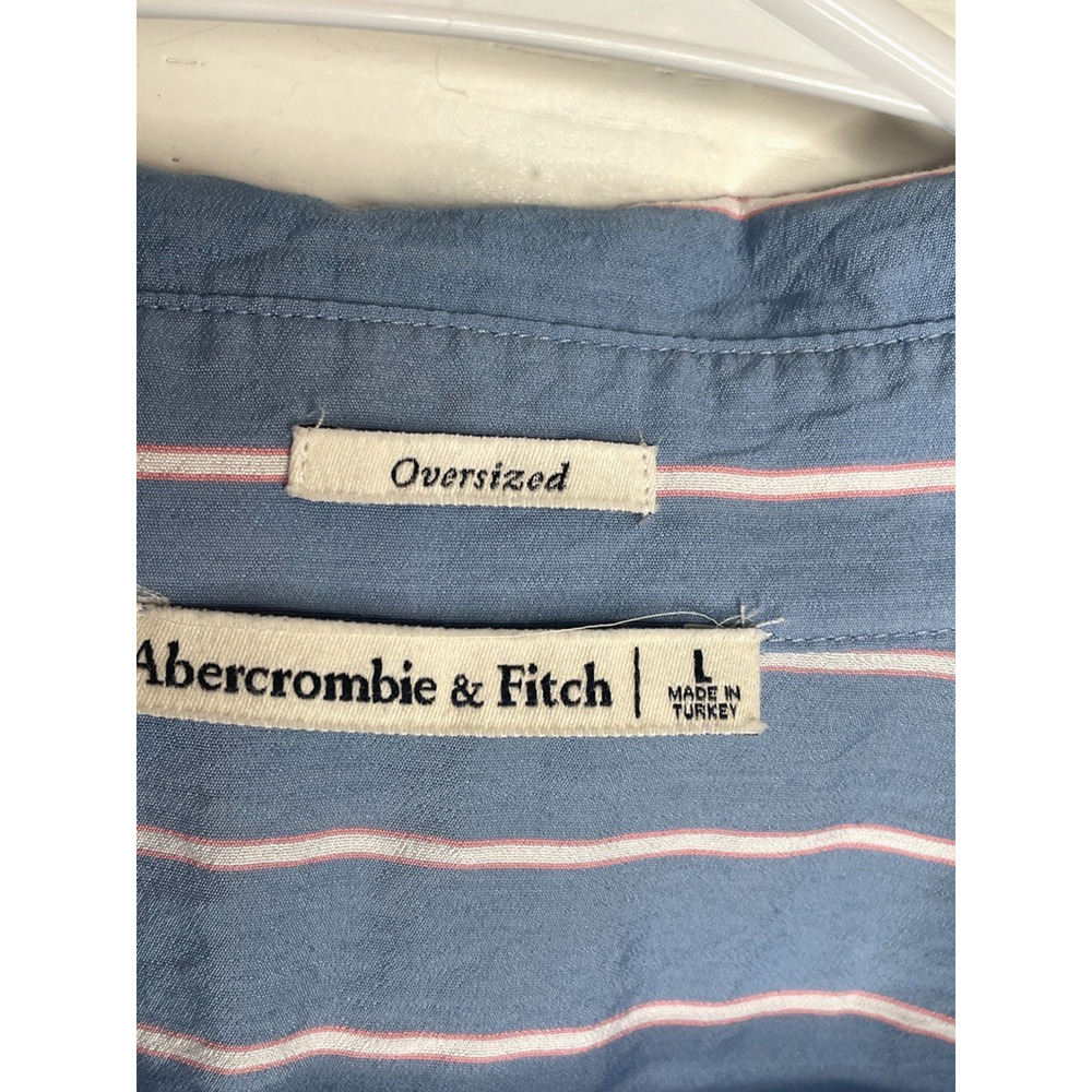 Abercrombie & Fitch Women's Oversized Striped Button-Down Shirt Sz L Preppy - Picture 8 of 10